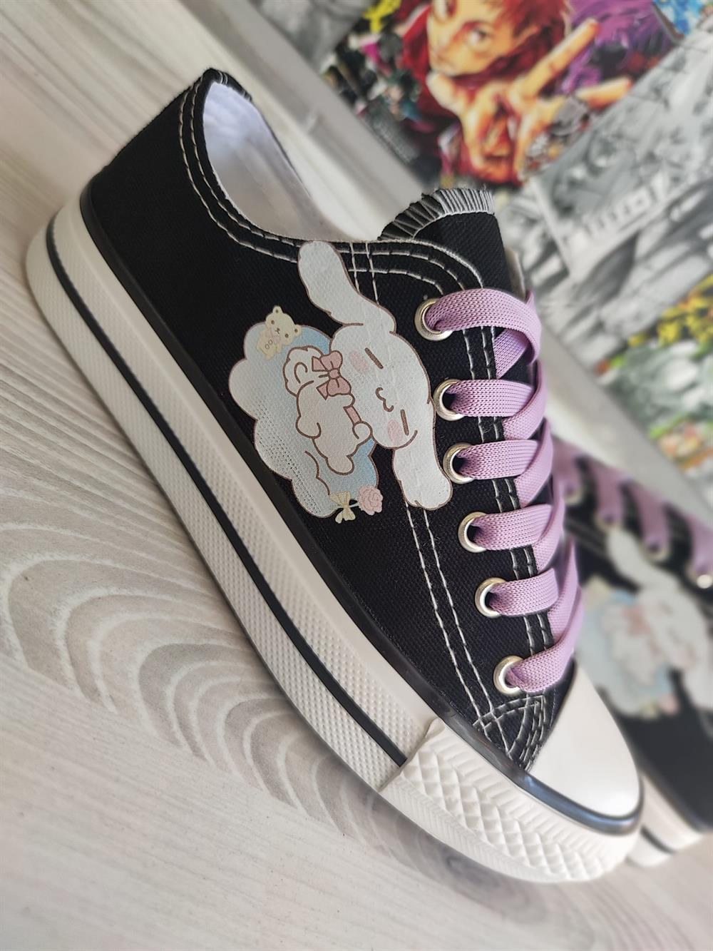Cinnamoroll Baskılı Siyah Kısa Spor Ayakkabı Sneaker