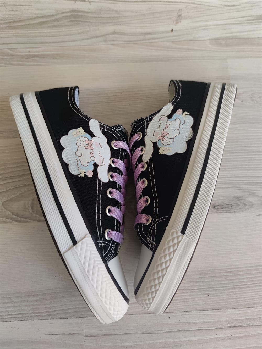 Cinnamoroll Baskılı Siyah Kısa Spor Ayakkabı Sneaker