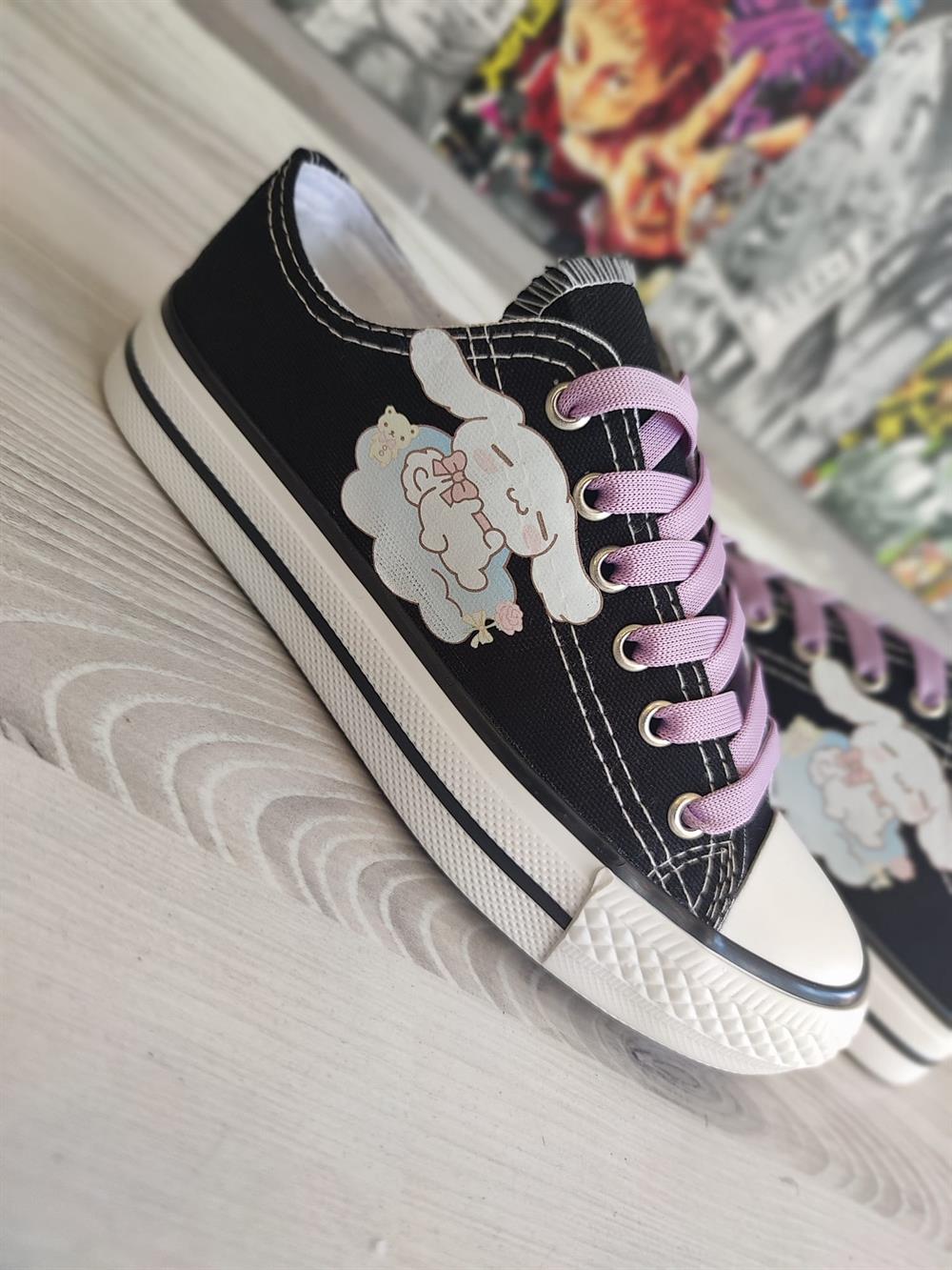 Cinnamoroll Baskılı Siyah Kısa Spor Ayakkabı Sneaker