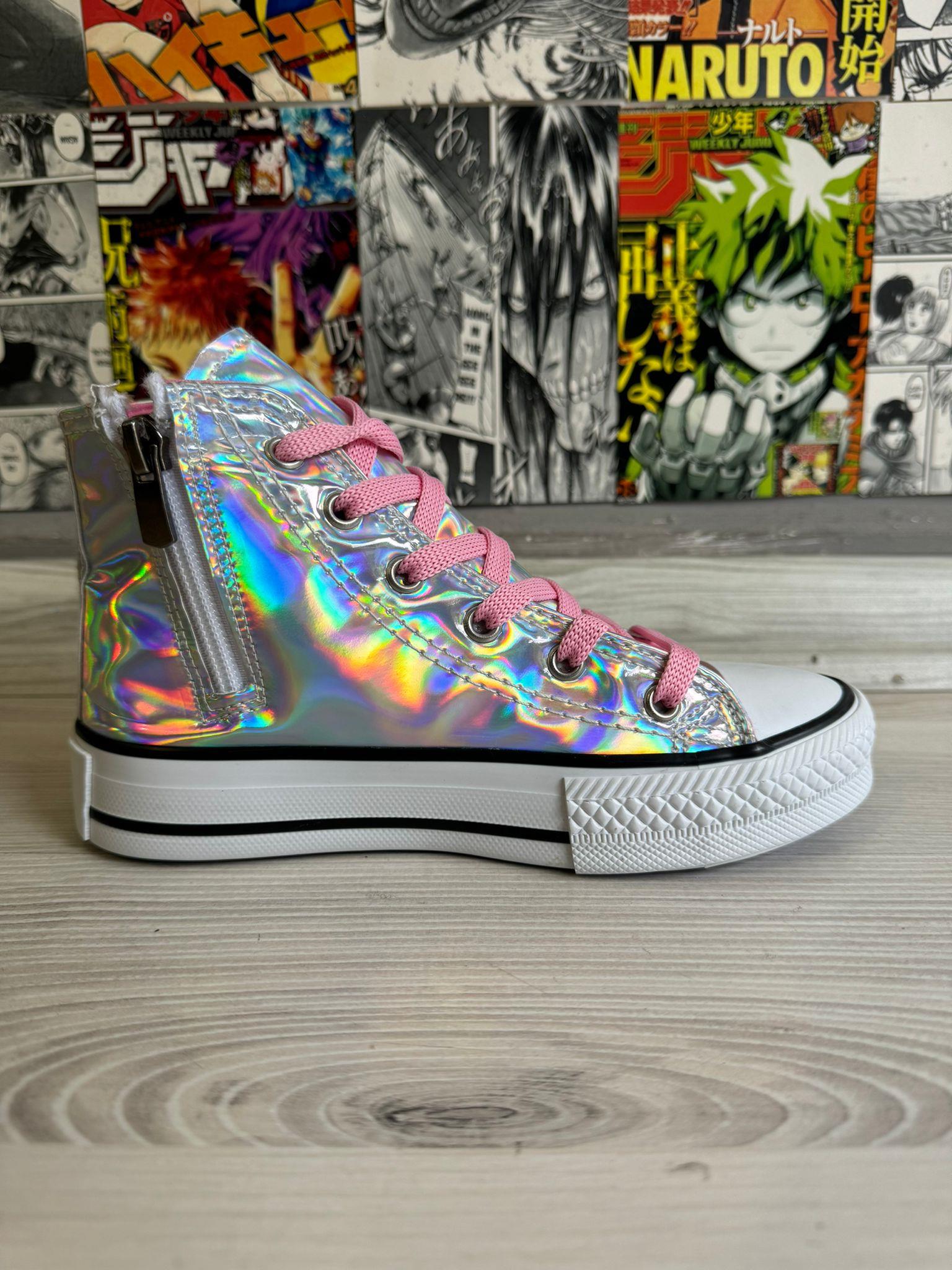 Cinnamoroll Kalp Baskılı Hologram Bilekli Fermuarlı Kaydırmaz Taban Ayakkabı Sneaker
