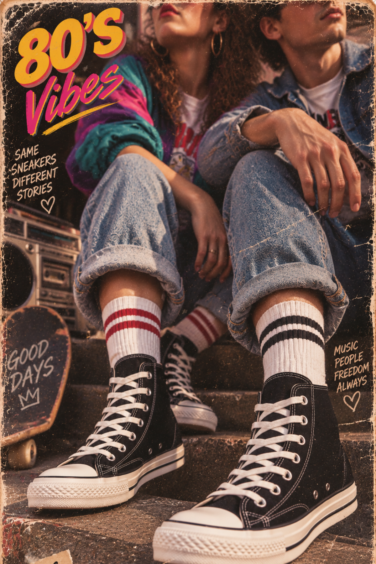 Convers Modeli Unisex 80's Konspetli Siyah Bilekli Spor Ayakkabı  