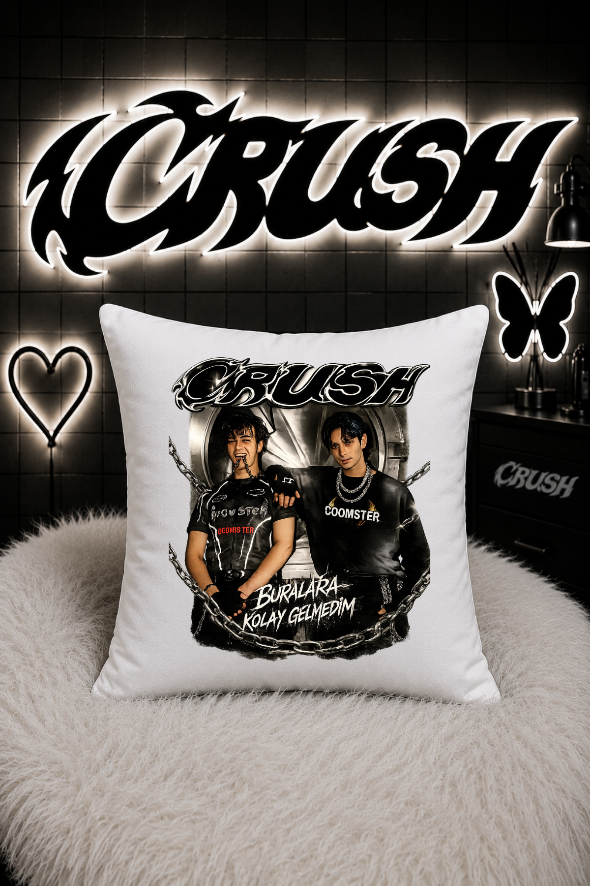 Crush Baskılı Beyaz Çok Amaçlı Yumuşacık Yastık/Kırlent (3)