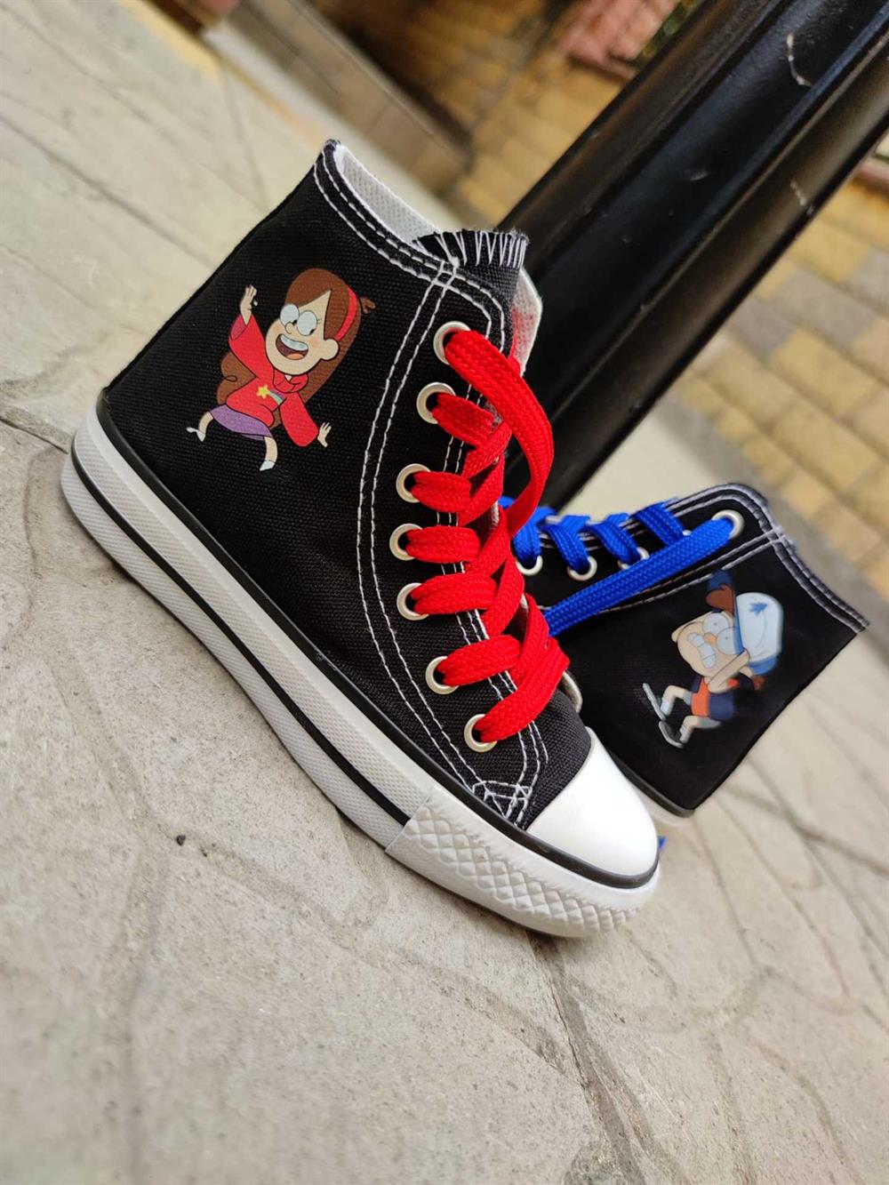 Dipper&Mabel Baskılı Unisex Günlük Siyah Spor Ayakkabı Keten Bağcıklı Sneaker