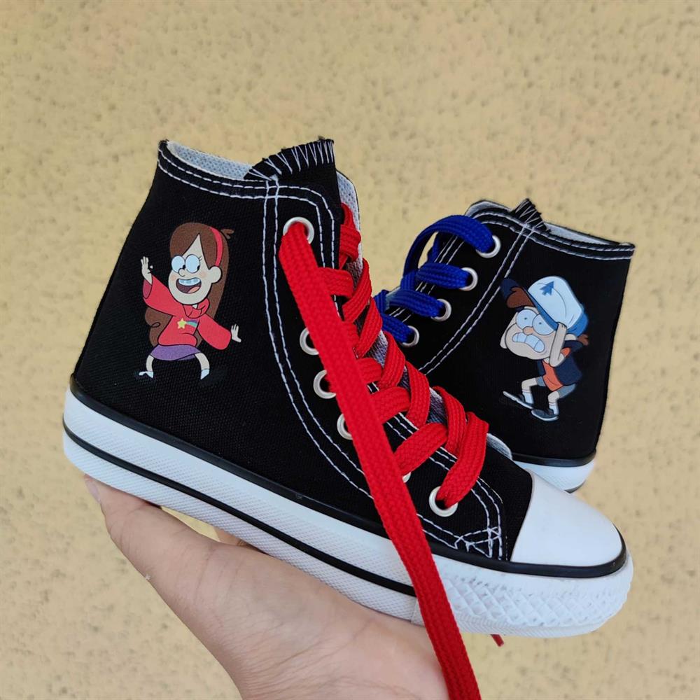 Dipper&Mabel Baskılı Unisex Günlük Siyah Spor Ayakkabı Keten Bağcıklı Sneaker