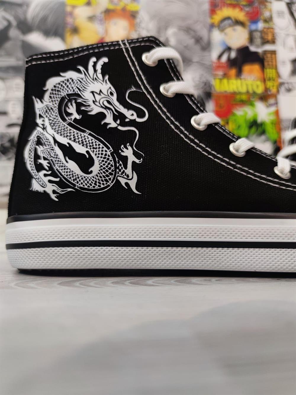 Dragon Baskılı Siyah Unisex Spor Ayakkabı Sneakers
