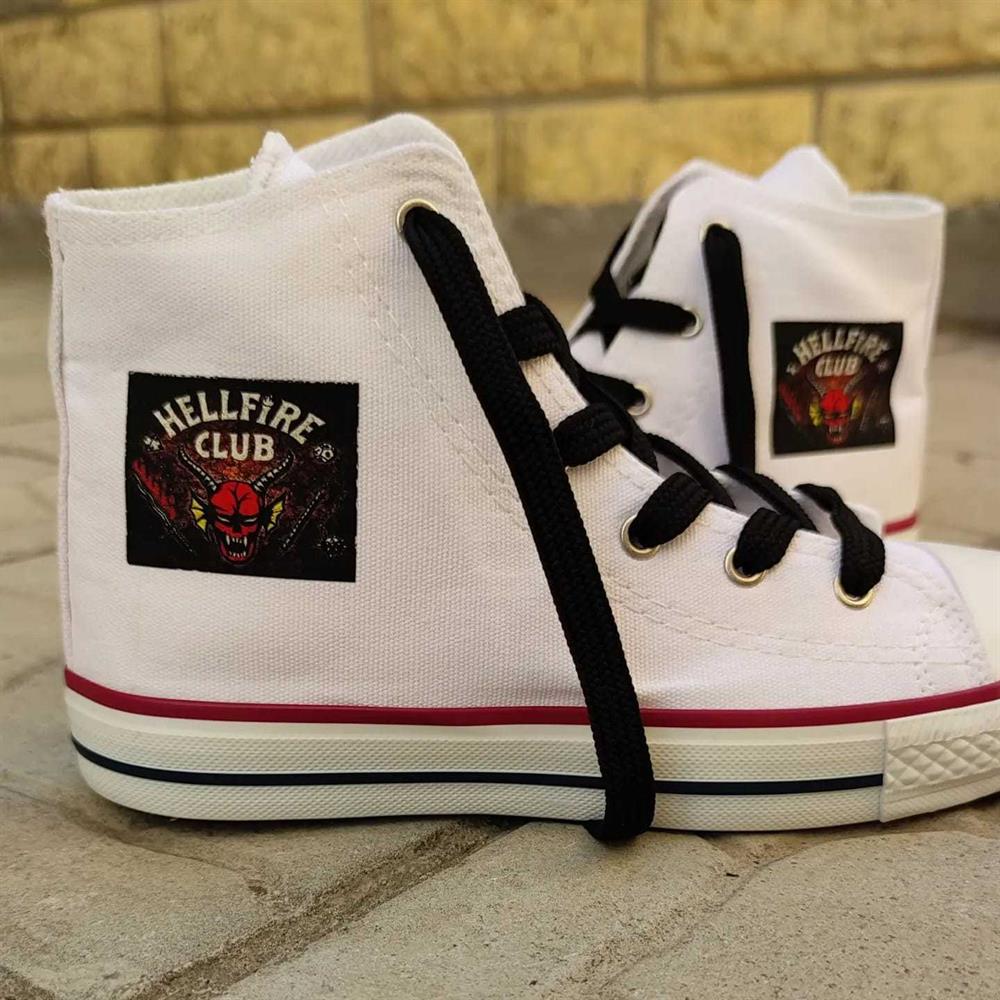 Hellfire Baskılı Günlük Erkek-Kadın Spor Ayakkabı Beyaz Bağcıklı Keten Sneaker