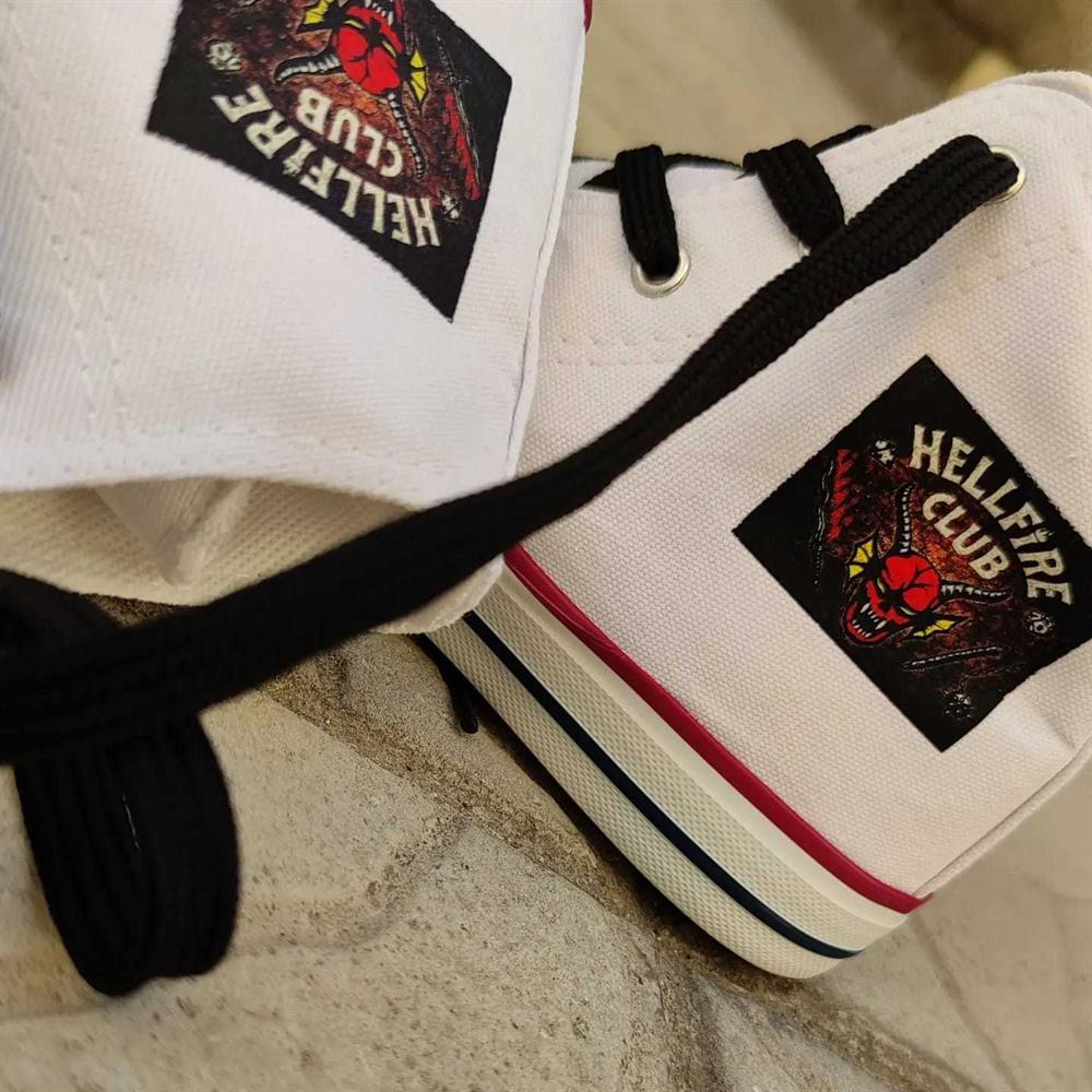 Hellfire Baskılı Günlük Erkek-Kadın Spor Ayakkabı Beyaz Bağcıklı Keten Sneaker
