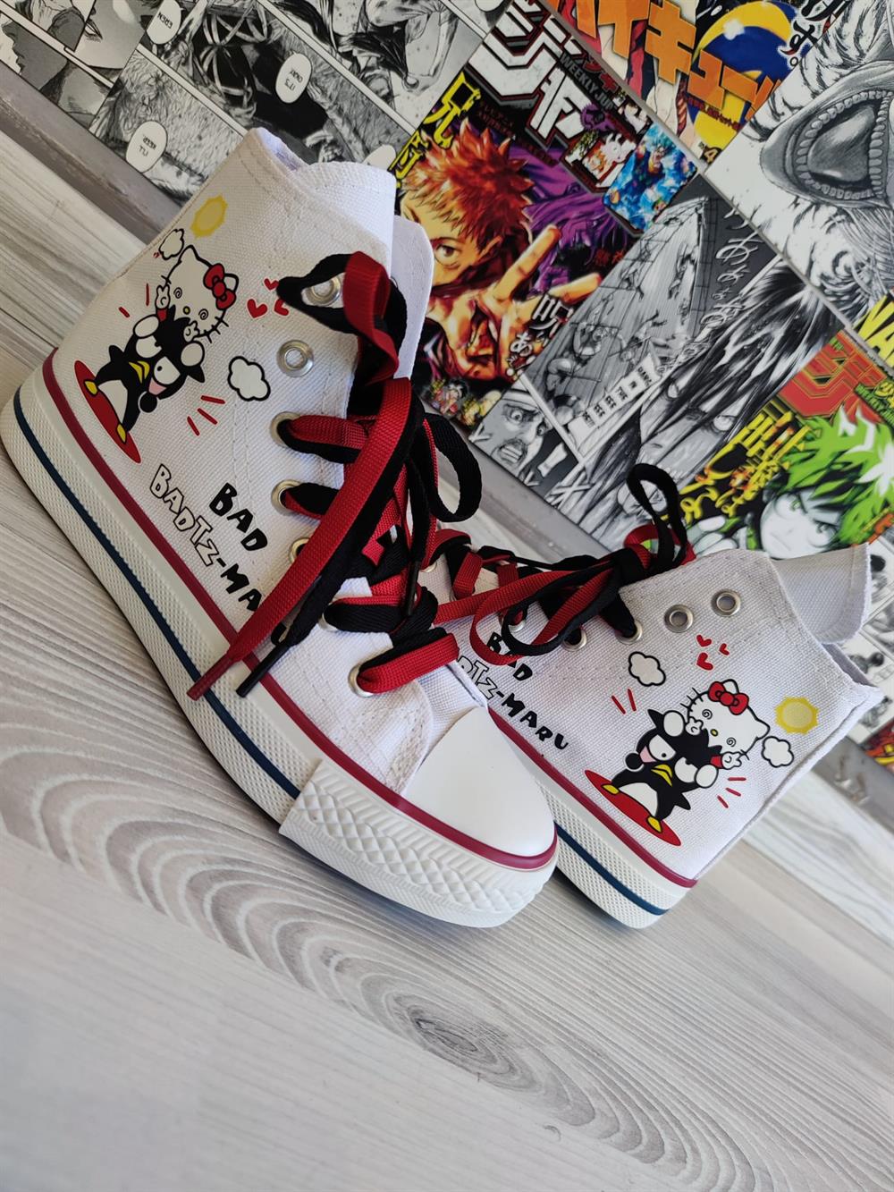 HelloKitty Badtz Maru Baskılı Beyaz Bilekli Unisex Spor Ayakkabı Sneaker