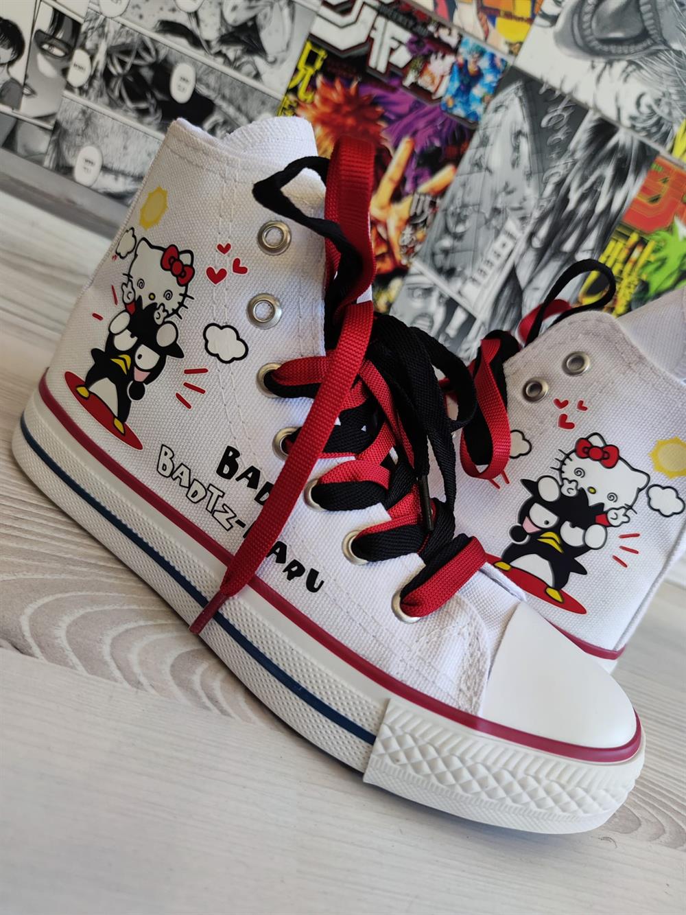 HelloKitty Badtz Maru Baskılı Beyaz Bilekli Unisex Spor Ayakkabı Sneaker