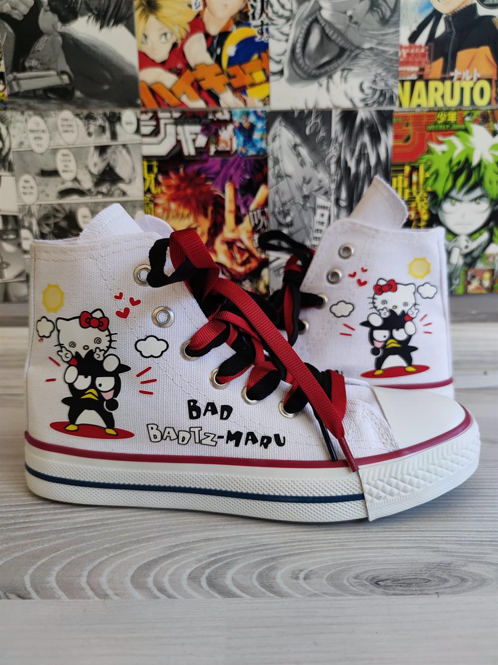 HelloKitty Badtz Maru Baskılı Beyaz Bilekli Unisex Spor Ayakkabı Sneaker