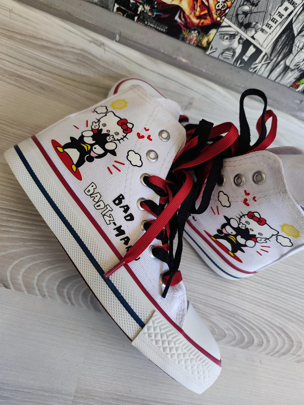 HelloKitty Badtz Maru Baskılı Beyaz Bilekli Unisex Spor Ayakkabı Sneaker