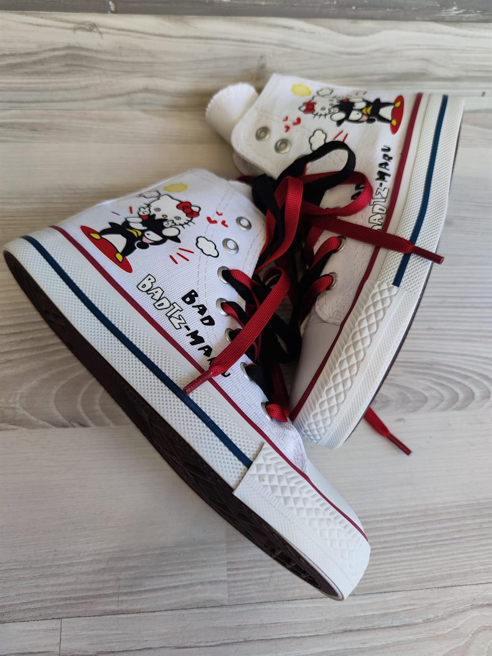 HelloKitty Badtz Maru Baskılı Beyaz Bilekli Unisex Spor Ayakkabı Sneaker