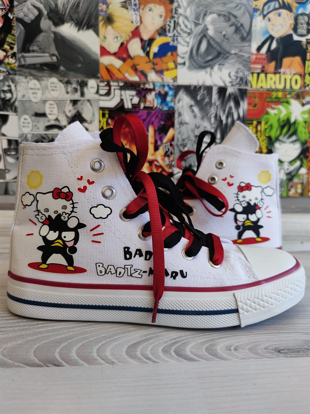 HelloKitty Badtz Maru Baskılı Beyaz Bilekli Unisex Spor Ayakkabı Sneaker