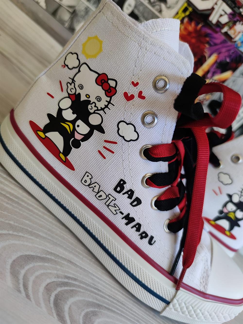 HelloKitty Badtz Maru Baskılı Beyaz Bilekli Unisex Spor Ayakkabı Sneaker