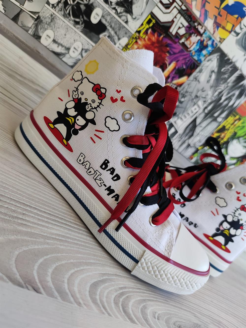 HelloKitty Badtz Maru Baskılı Beyaz Bilekli Unisex Spor Ayakkabı Sneaker