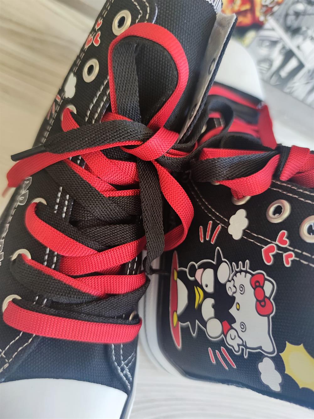 HelloKitty Badtz Maru Baskılı Siyah Bilekli Unisex Spor Ayakkabı Sneaker