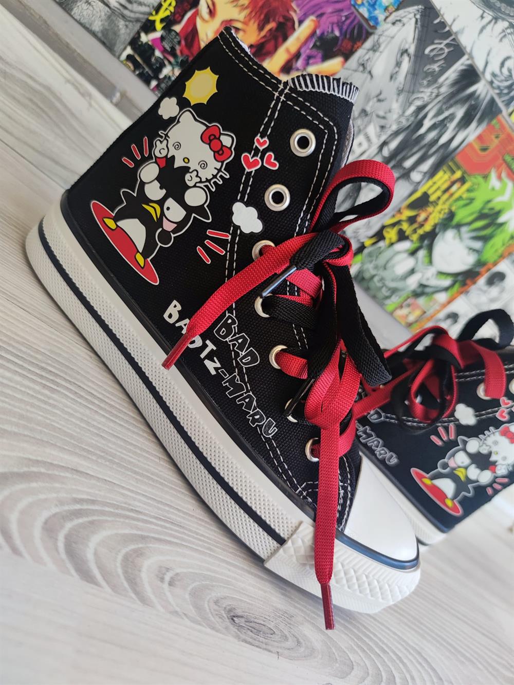 HelloKitty Badtz Maru Baskılı Siyah Bilekli Unisex Spor Ayakkabı Sneaker