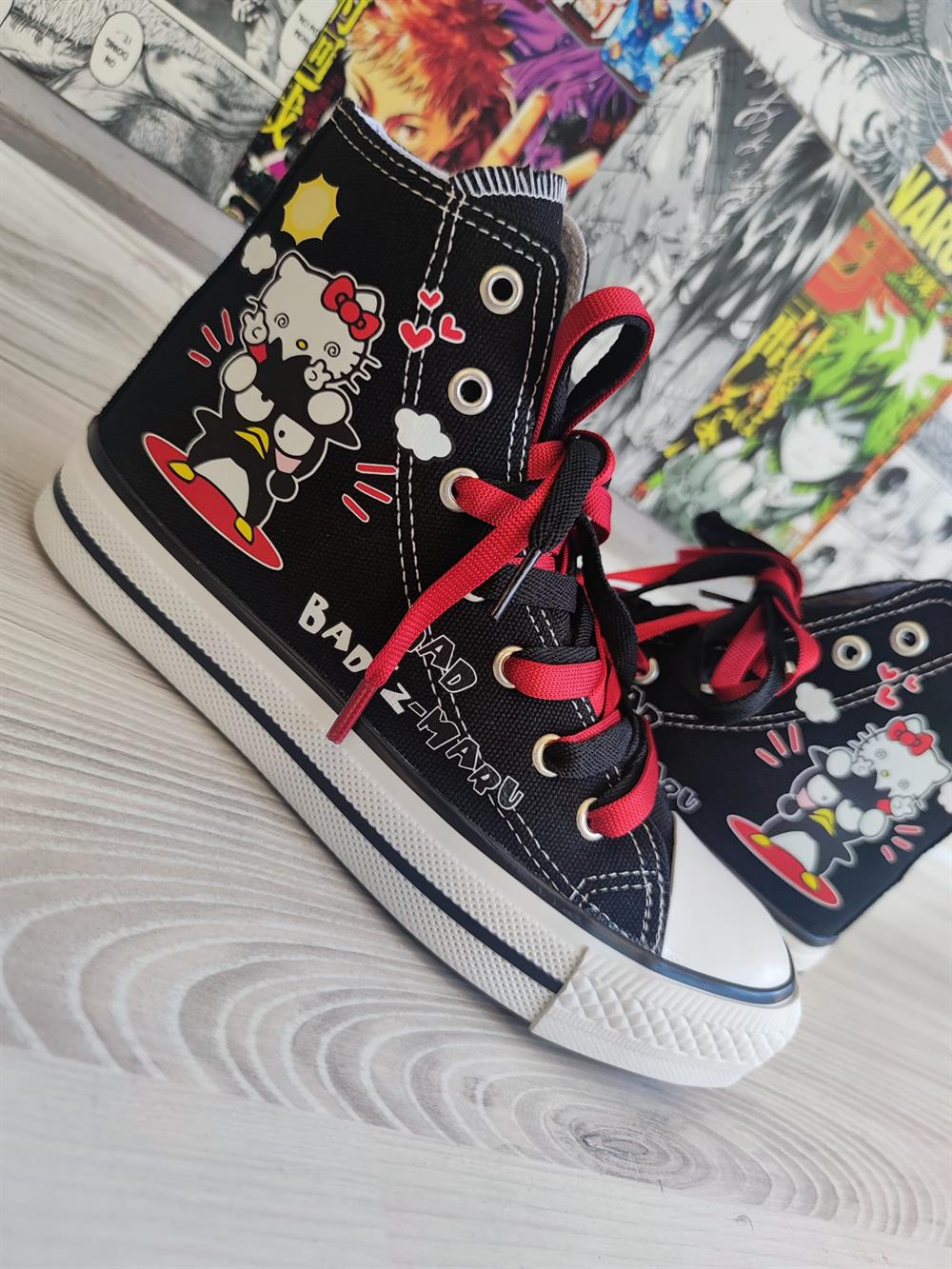 HelloKitty Badtz Maru Baskılı Siyah Bilekli Unisex Spor Ayakkabı Sneaker