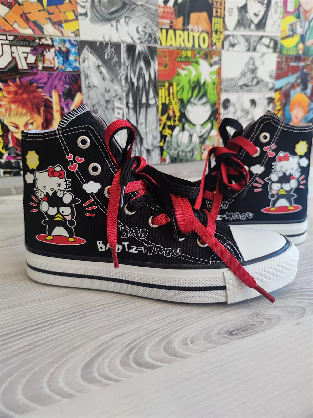 HelloKitty Badtz Maru Baskılı Siyah Bilekli Unisex Spor Ayakkabı Sneaker