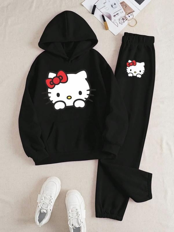 Hellokitty Baskılı Kapüşonlu Üst Eşofman Takım 