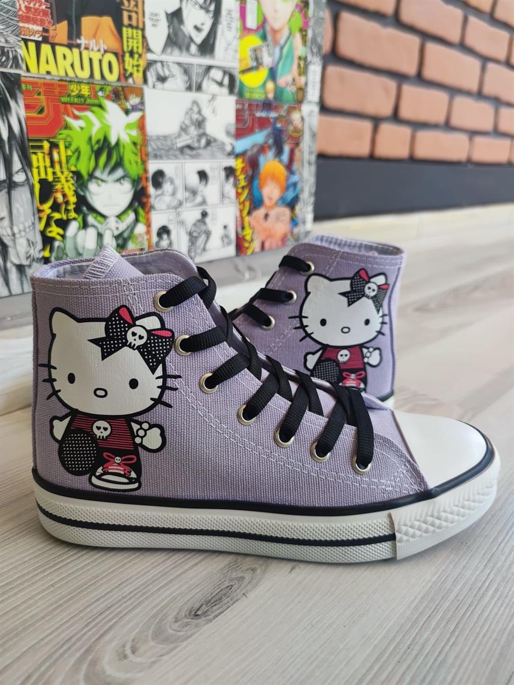 HelloKitty Büyük Baskı Lila Renk Bilekli Spor Ayakkabı Sneaker