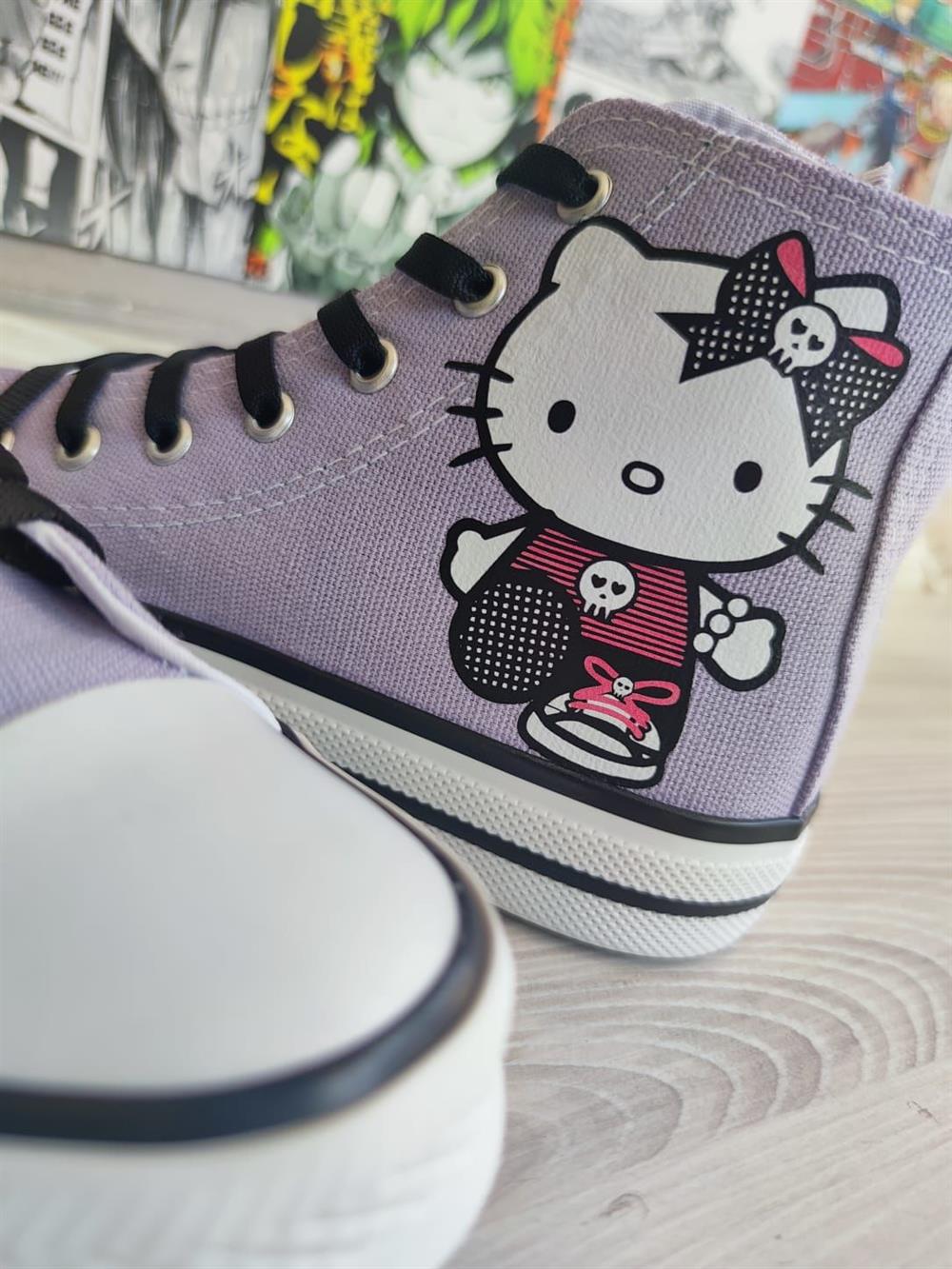 HelloKitty Büyük Baskı Lila Renk Bilekli Spor Ayakkabı Sneaker