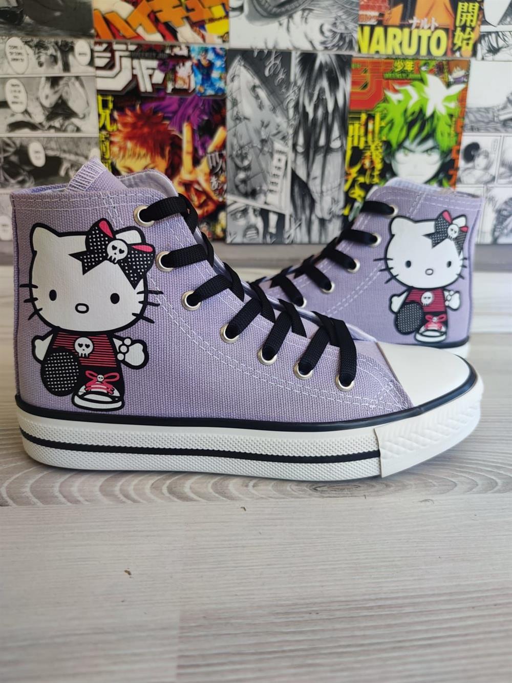 HelloKitty Büyük Baskı Lila Renk Bilekli Spor Ayakkabı Sneaker