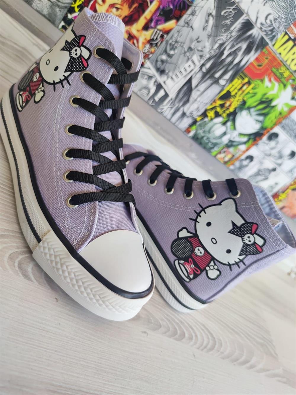 HelloKitty Büyük Baskı Lila Renk Bilekli Spor Ayakkabı Sneaker
