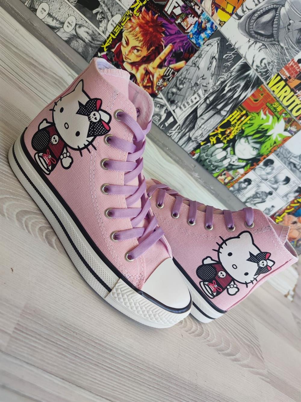 HelloKitty Büyük Baskı Pembe Renk Bilekli Spor Ayakkabı Sneaker