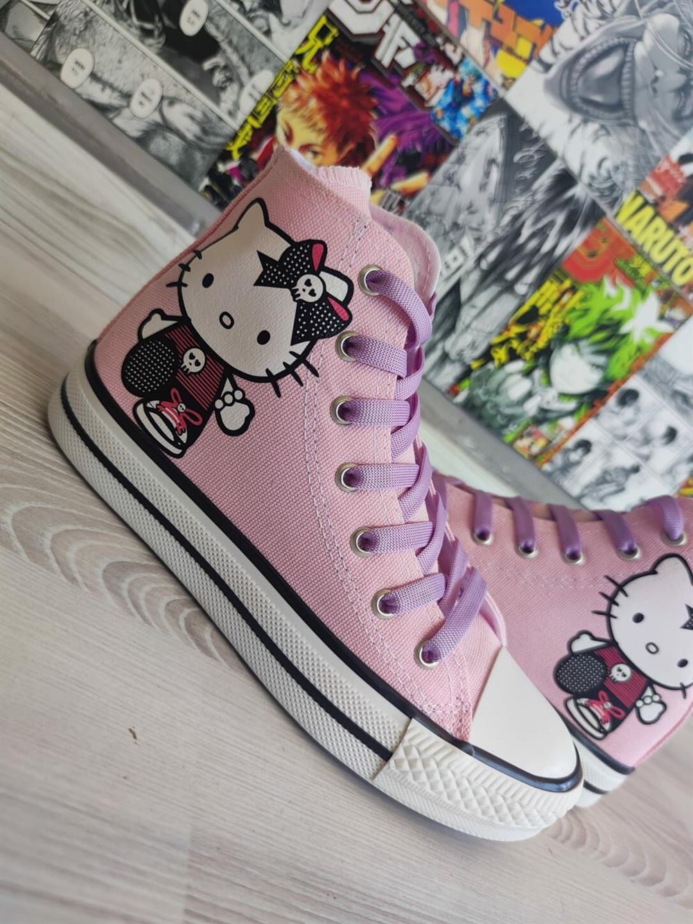 HelloKitty Büyük Baskı Pembe Renk Bilekli Spor Ayakkabı Sneaker