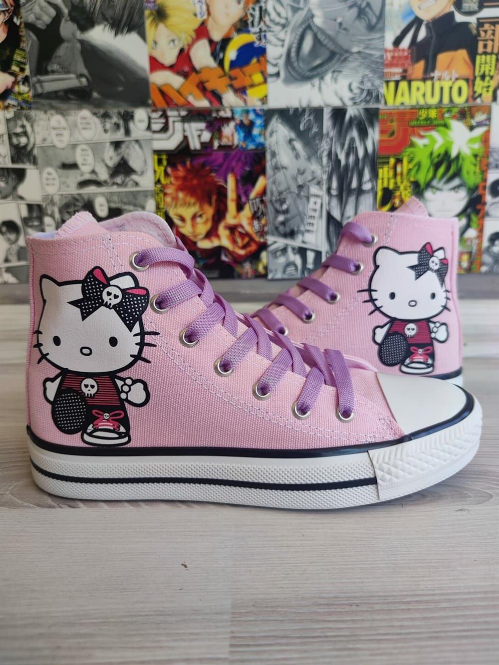 HelloKitty Büyük Baskı Pembe Renk Bilekli Spor Ayakkabı Sneaker