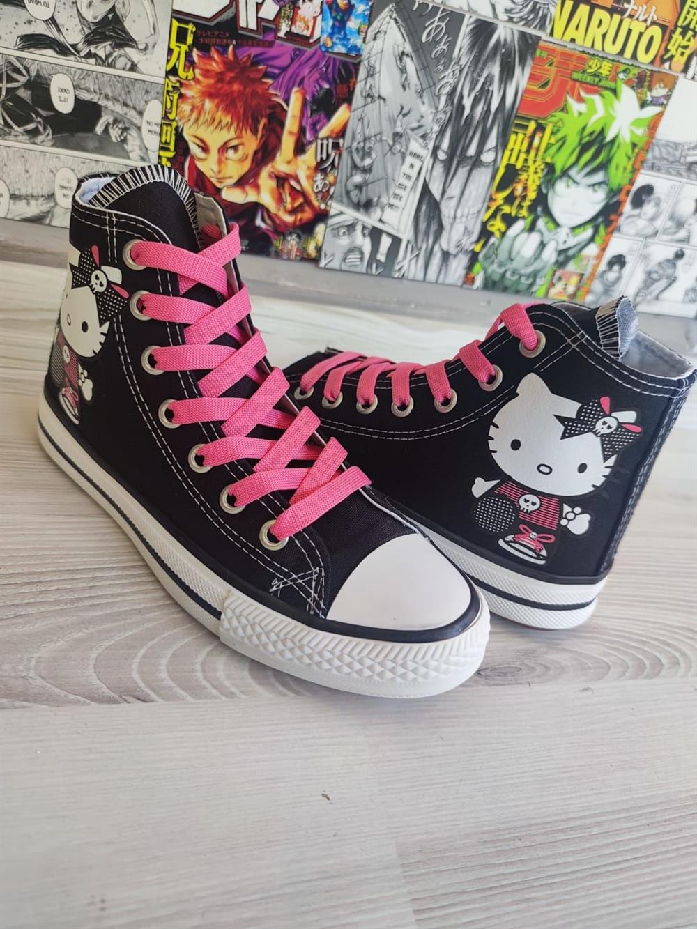 HelloKitty Büyük Baskı Siyah Renk Bilekli Spor Ayakkabı Sneaker