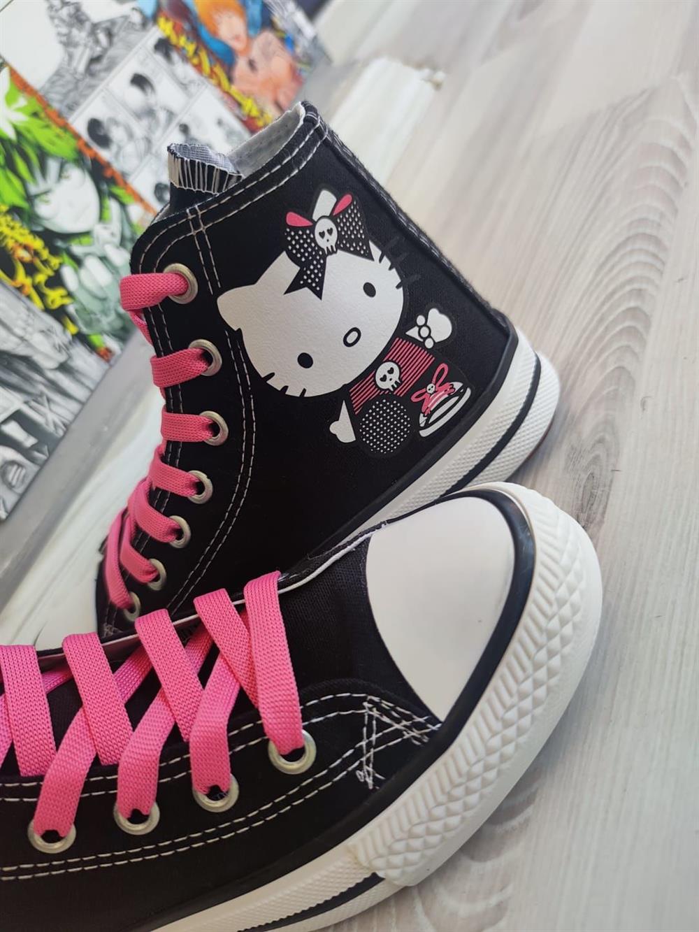HelloKitty Büyük Baskı Siyah Renk Bilekli Spor Ayakkabı Sneaker