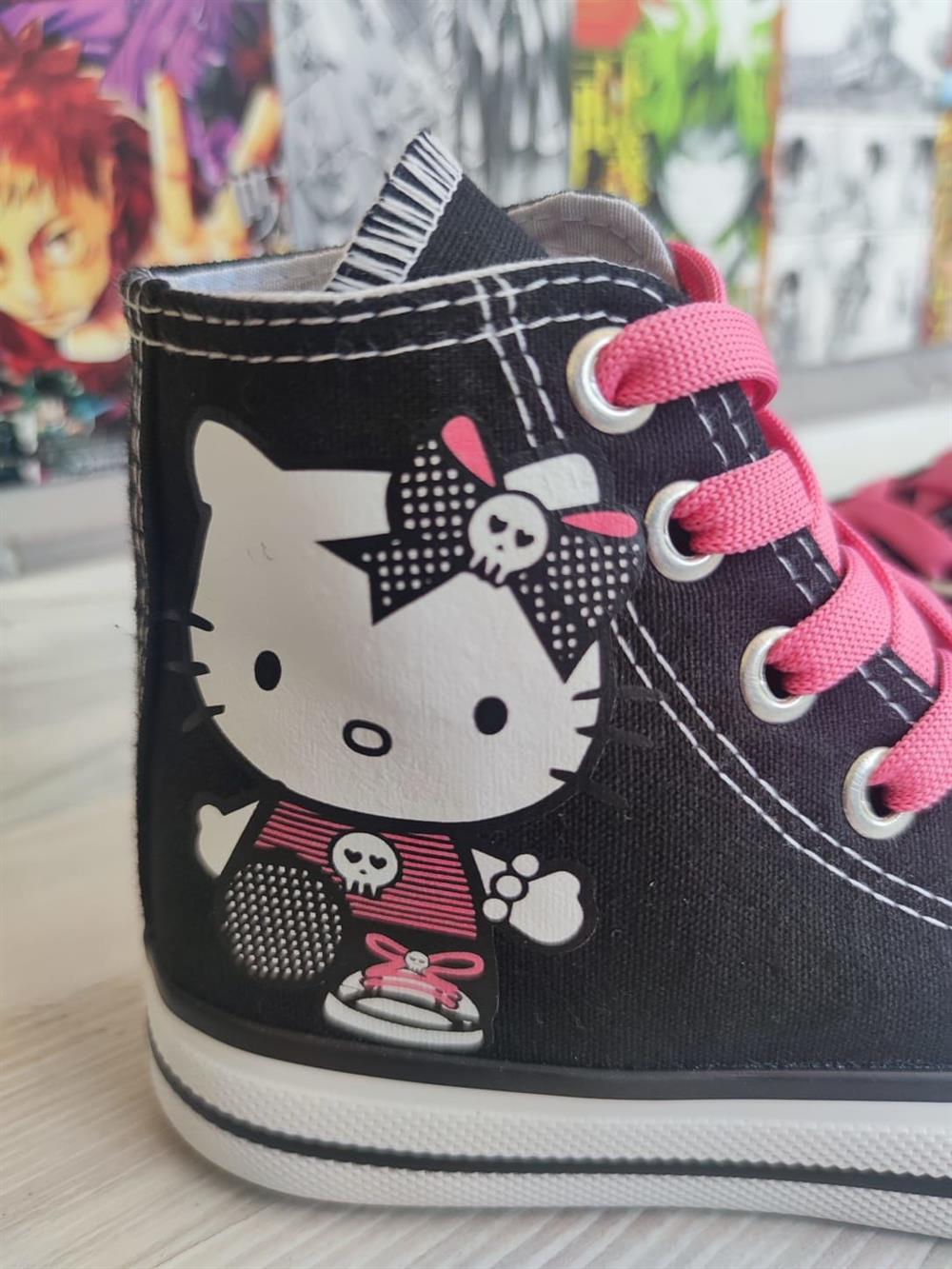 HelloKitty Büyük Baskı Siyah Renk Bilekli Spor Ayakkabı Sneaker