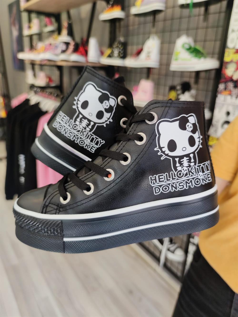 HelloKitty Donsmoke Baskılı Deri Yüksek Şeffaf Taban Bilekli Spor Ayakkabı Sneaker