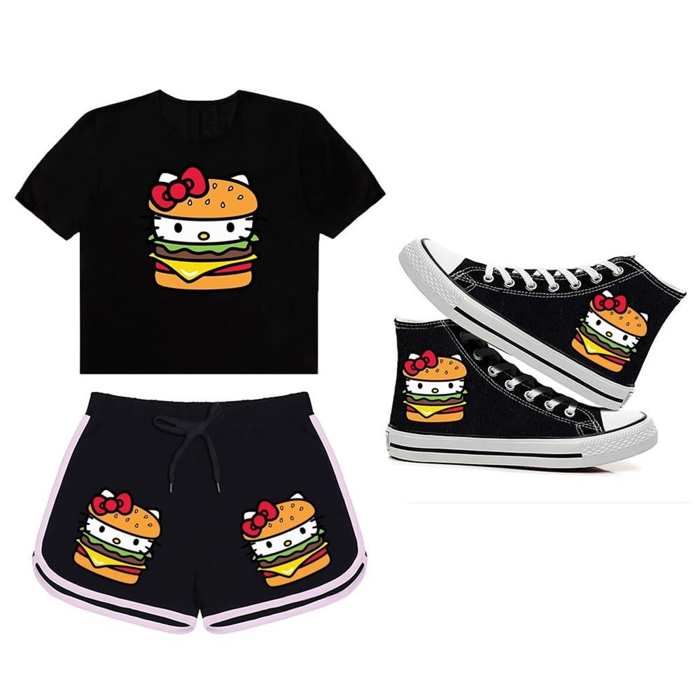 Hellokitty Hamburger Baskılı Ayakkabı,Şort,Tshirt Kombin