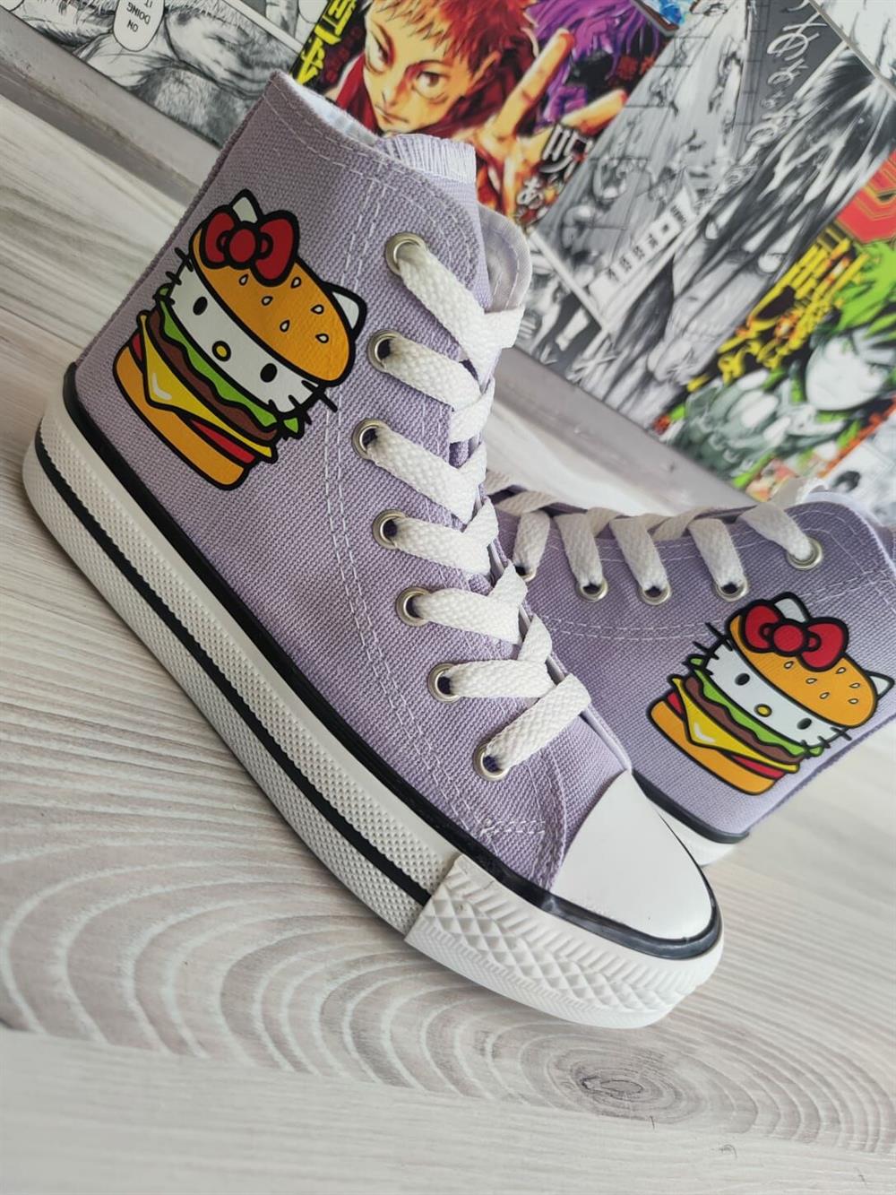 Hellokitty Hamburger Baskılı Lila Bilekli Spor Ayakkabı Sneakers