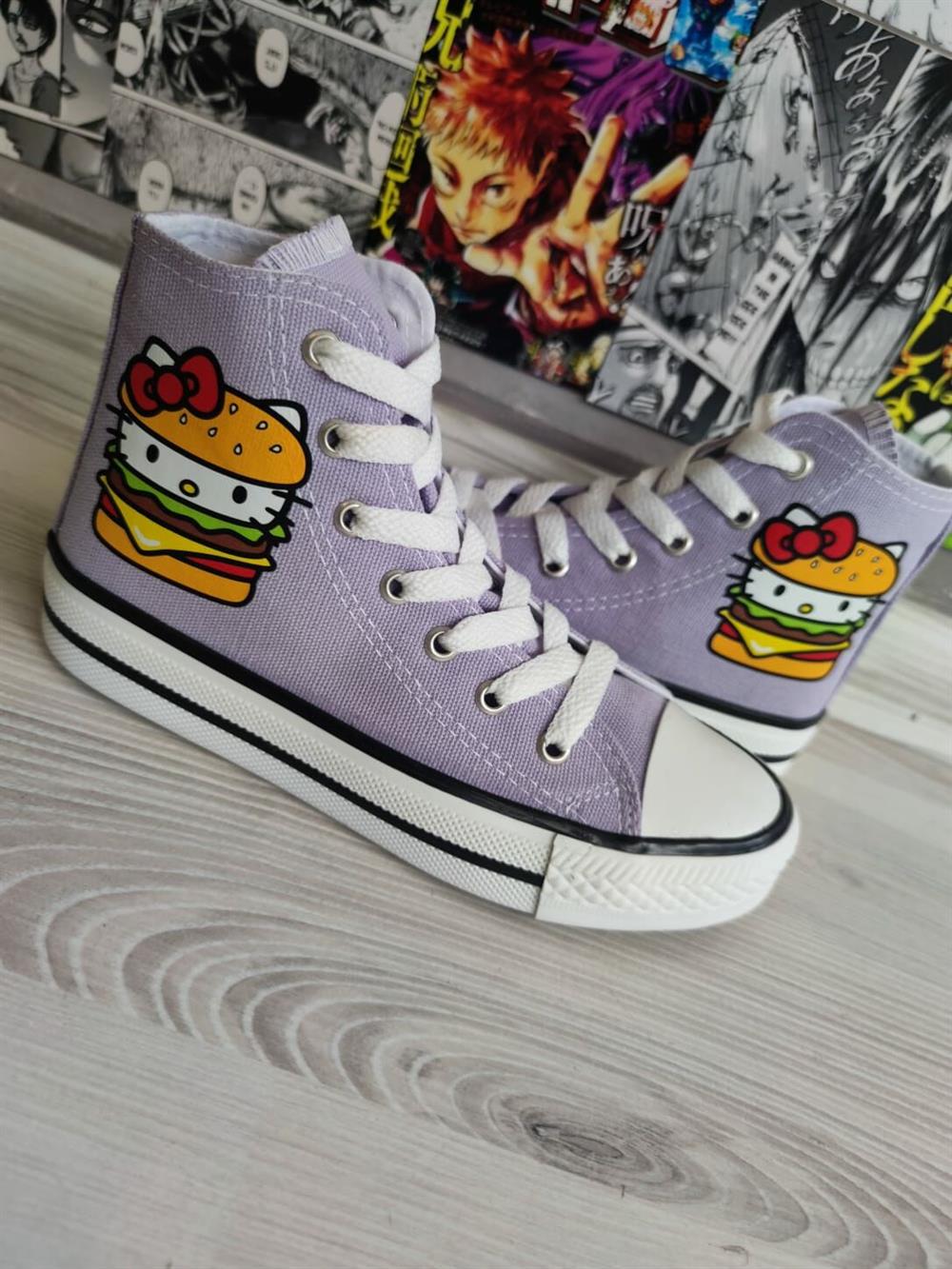 Hellokitty Hamburger Baskılı Lila Bilekli Spor Ayakkabı Sneakers