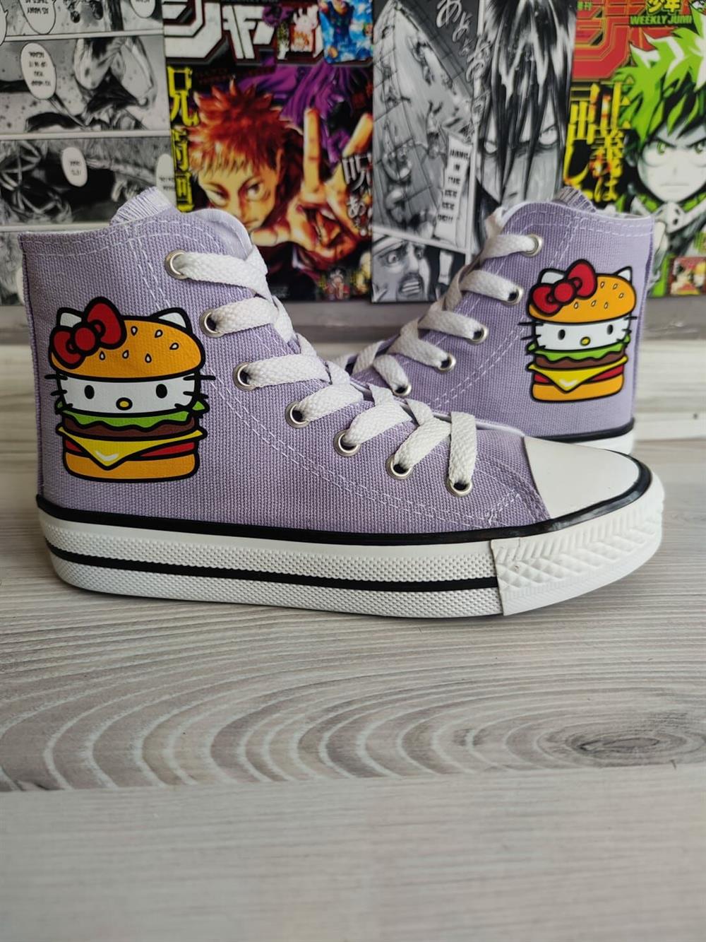 Hellokitty Hamburger Baskılı Lila Bilekli Spor Ayakkabı Sneakers