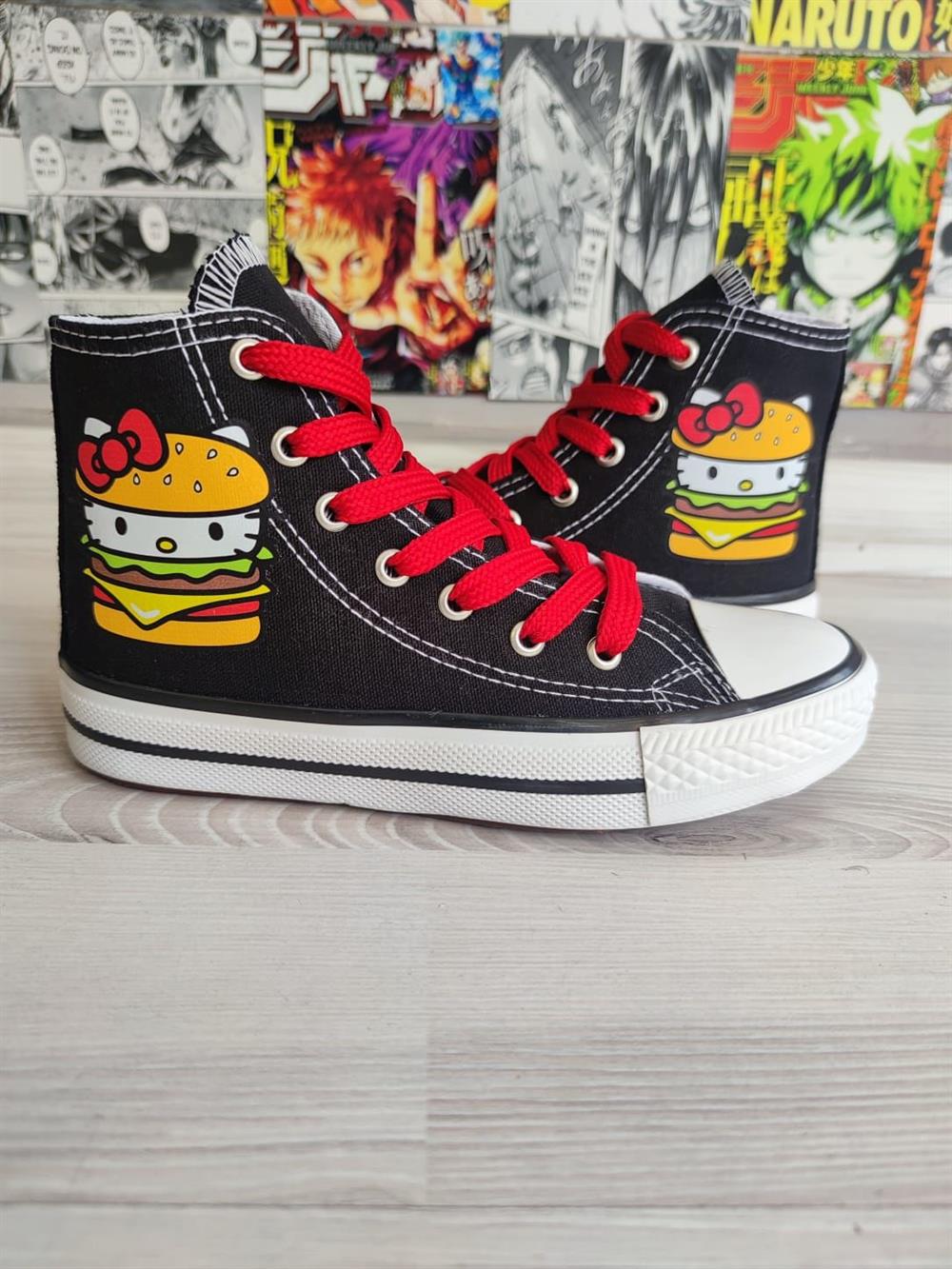 Hellokitty Hamburger Baskılı Siyah Bilekli Spor Ayakkabı Sneakers