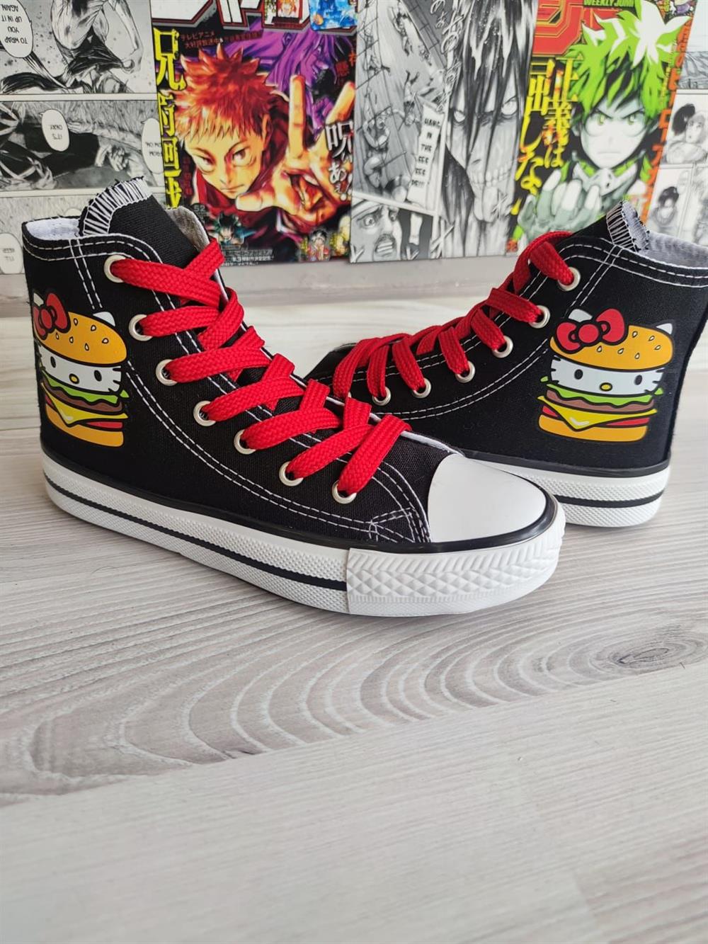 Hellokitty Hamburger Baskılı Siyah Bilekli Spor Ayakkabı Sneakers