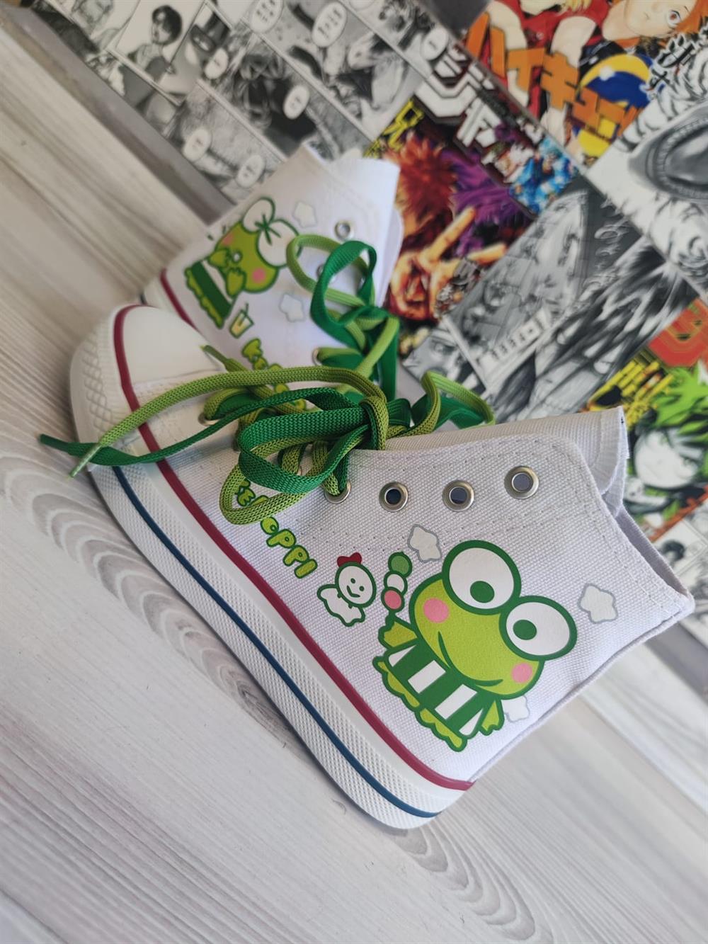 HelloKitty Keroppi Baskılı Beyaz Bilekli Unisex Spor Ayakkabı Sneaker