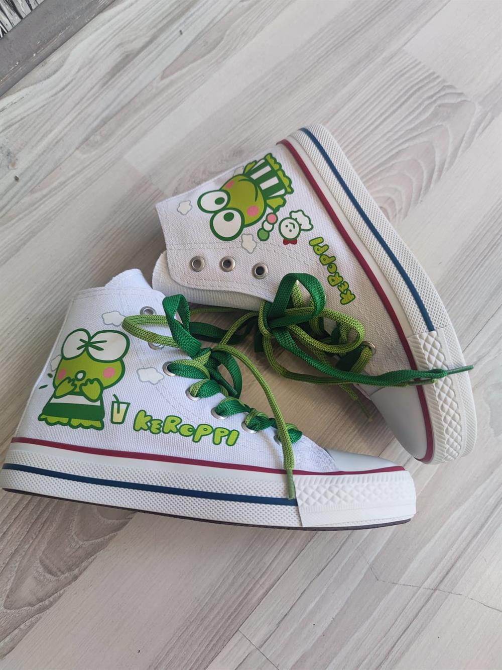 HelloKitty Keroppi Baskılı Beyaz Bilekli Unisex Spor Ayakkabı Sneaker