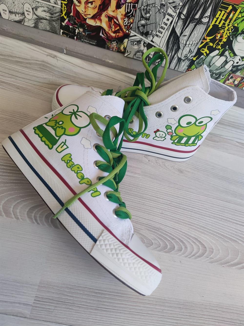 HelloKitty Keroppi Baskılı Beyaz Bilekli Unisex Spor Ayakkabı Sneaker