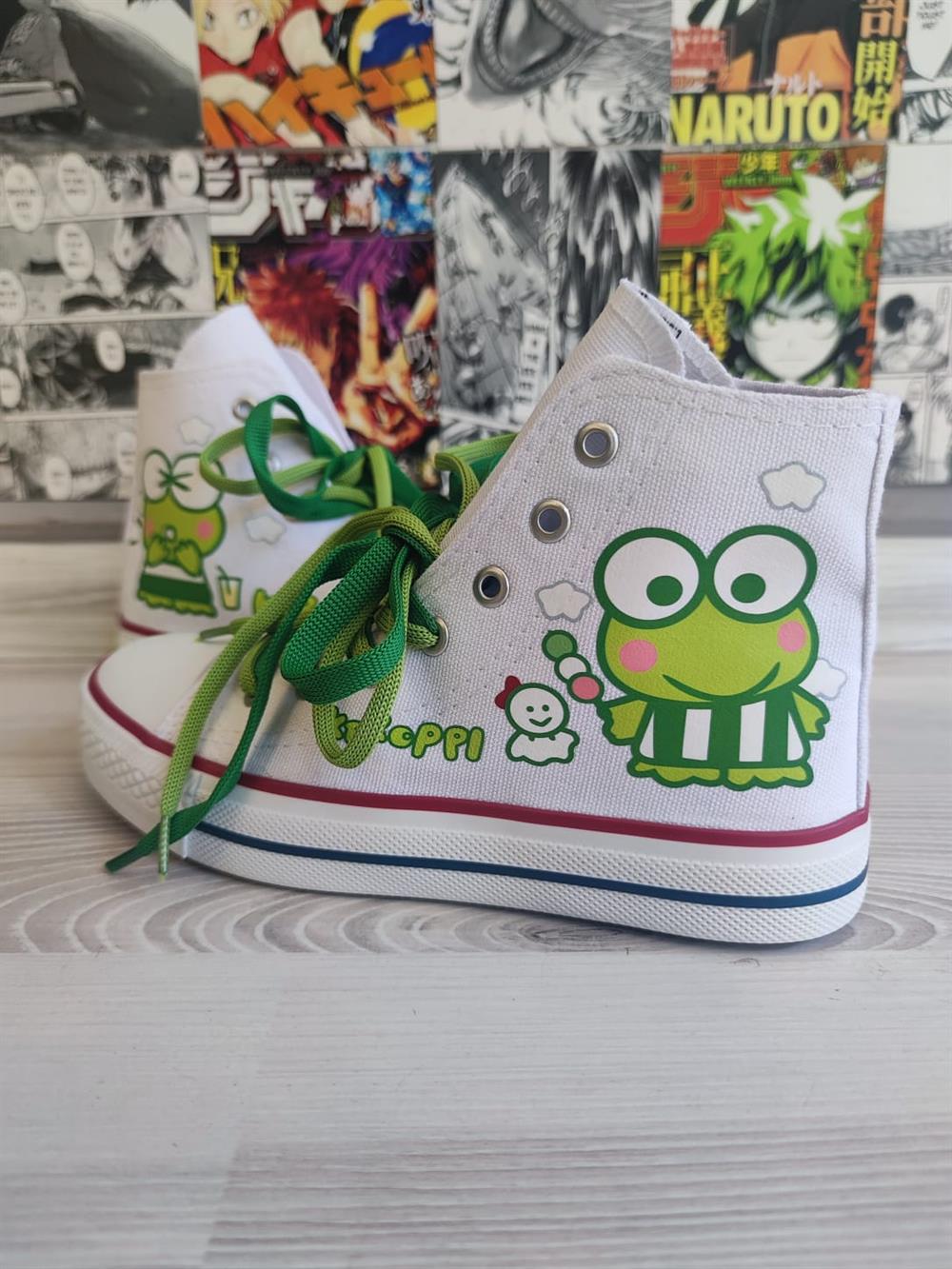 HelloKitty Keroppi Baskılı Beyaz Bilekli Unisex Spor Ayakkabı Sneaker