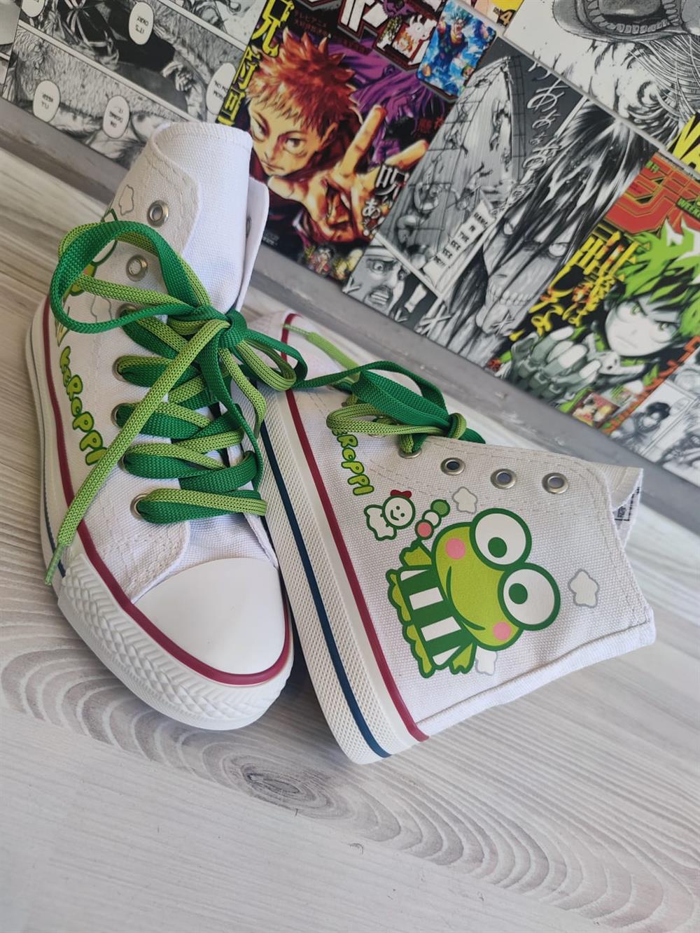 HelloKitty Keroppi Baskılı Beyaz Bilekli Unisex Spor Ayakkabı Sneaker