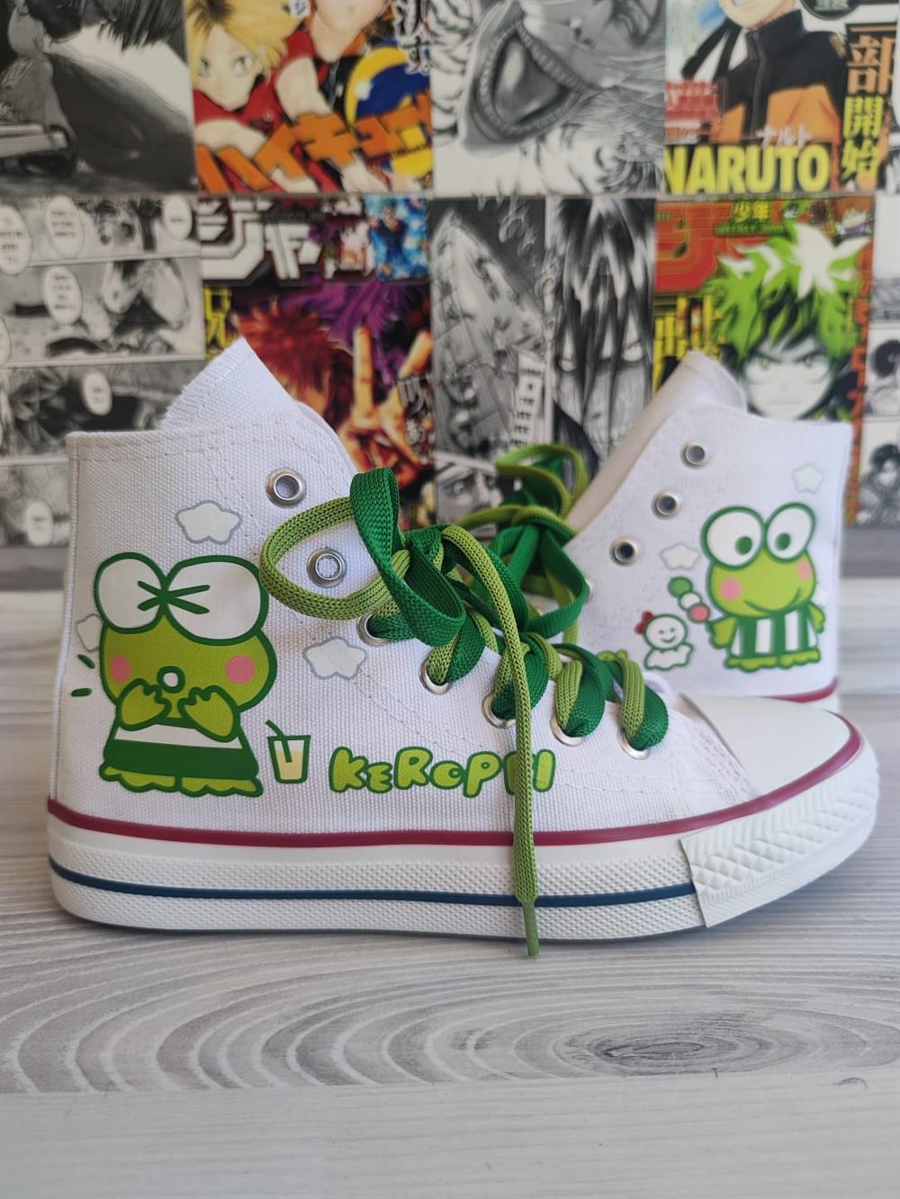 HelloKitty Keroppi Baskılı Beyaz Bilekli Unisex Spor Ayakkabı Sneaker