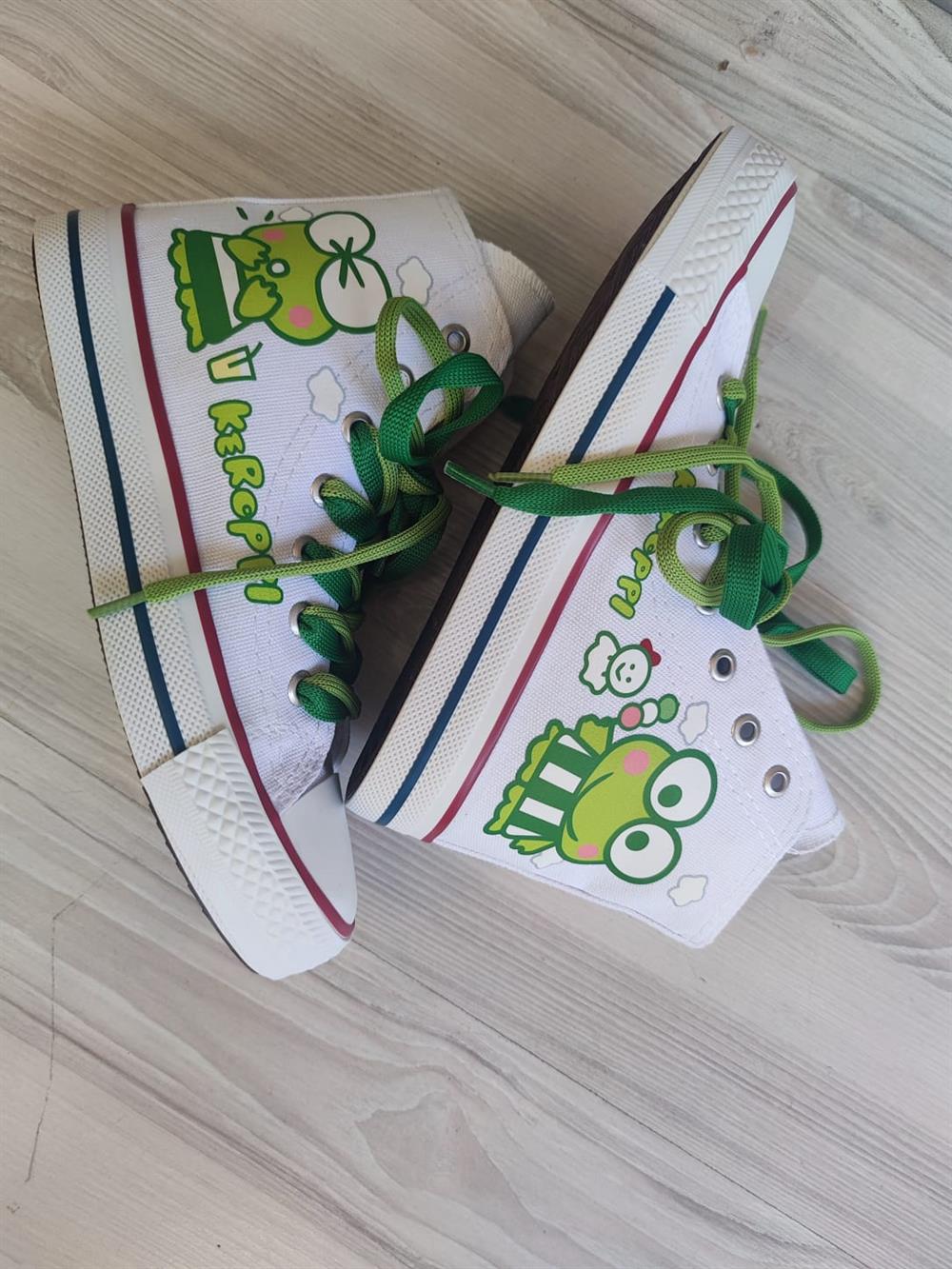 HelloKitty Keroppi Baskılı Beyaz Bilekli Unisex Spor Ayakkabı Sneaker