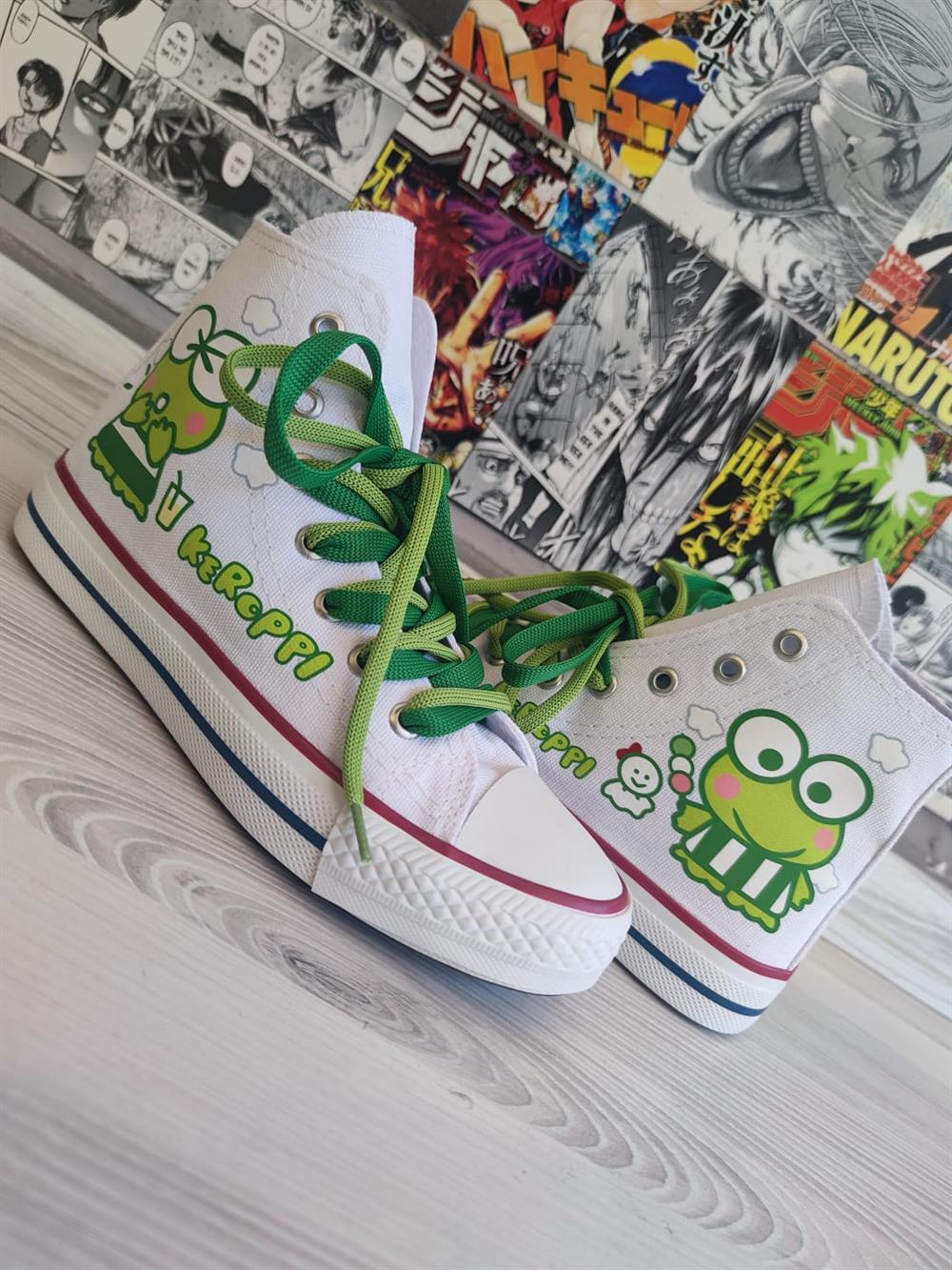 HelloKitty Keroppi Baskılı Beyaz Bilekli Unisex Spor Ayakkabı Sneaker