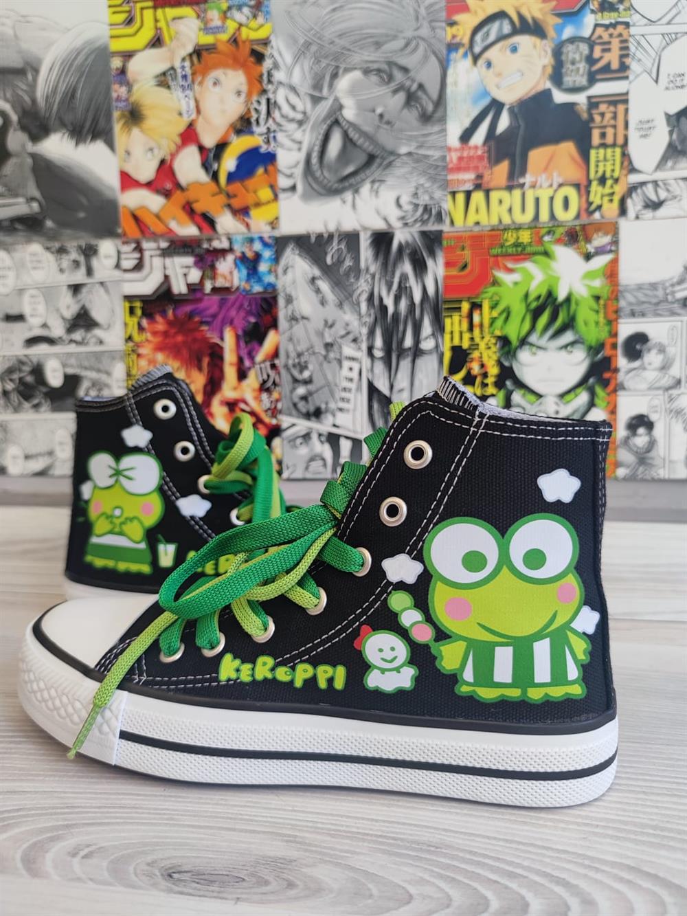 HelloKitty Keroppi Baskılı Siyah Bilekli Unisex Spor Ayakkabı Sneaker